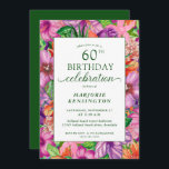 Tropical Floral 60th Birthday Party Invitation<br><div class="desc">Bright, Elegant Tropical Floral 60th Birthday Party Invitations avec élégantes fleurs tropicales modernes d'aquarelle comme le jasmin, hibiscus, plumeria, oiseau de paradis, ainsi que des feuilles tropicaux. L'arrière est une île tropicale verte. Parfait pour votre fête de luxe ou votre luau. L'année peut facilement être changée. Si vous avez besoin...</div>