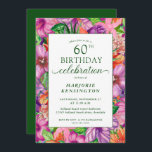 Tropical Floral 60th Birthday Party Invitation<br><div class="desc">Bright, Elegant Tropical Floral 60th Birthday Party Invitations avec élégantes fleurs tropicales modernes d'aquarelle comme le jasmin, hibiscus, plumeria, oiseau de paradis, ainsi que des feuilles tropicaux. L'arrière est une île tropicale verte. Parfait pour votre fête de luxe ou votre luau. L'année peut facilement être changée. Si vous avez besoin...</div>