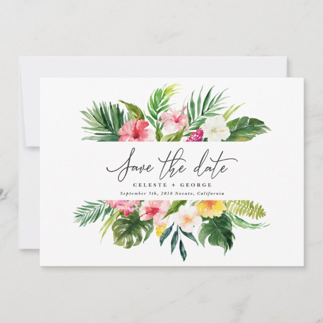 Tropical floral aquarelle save the date (Devant)