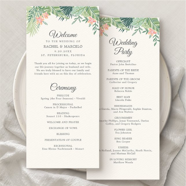 Tropical Floral Beach Wedding Program (Créateur téléchargé)