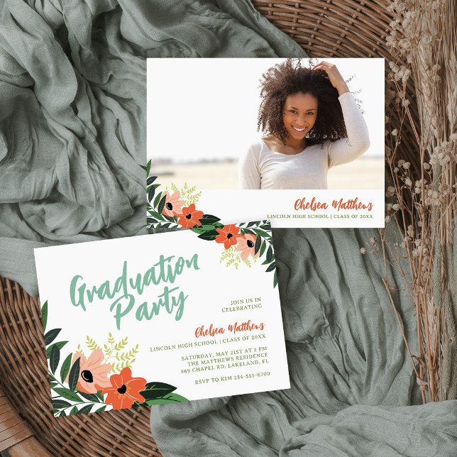 Tropical Floral Graduation Photo Invitation (Créateur téléchargé)