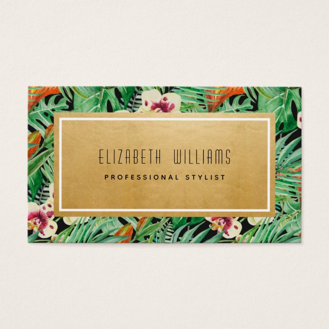 Tropical Florals Gold Stylist Cartes de visite (Devant)