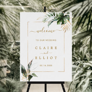 Tropical Foliage Gold & Green Mariage Affiche de b