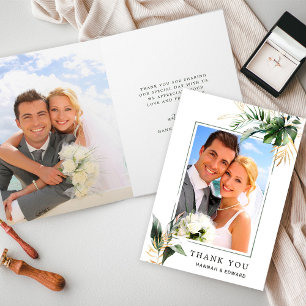 Tropical Foliage Mariage Photo Gold Carte de remer