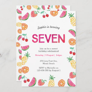 Tropical fruité rose 7e anniversaire Invitation