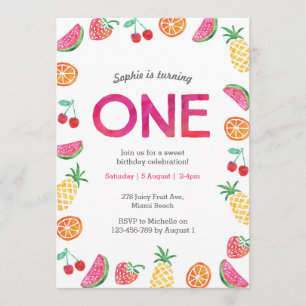 Tropical fruité rose Invitation d'anniversaire