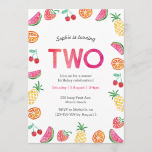 Tropical fruité rose Invitation d'anniversaire