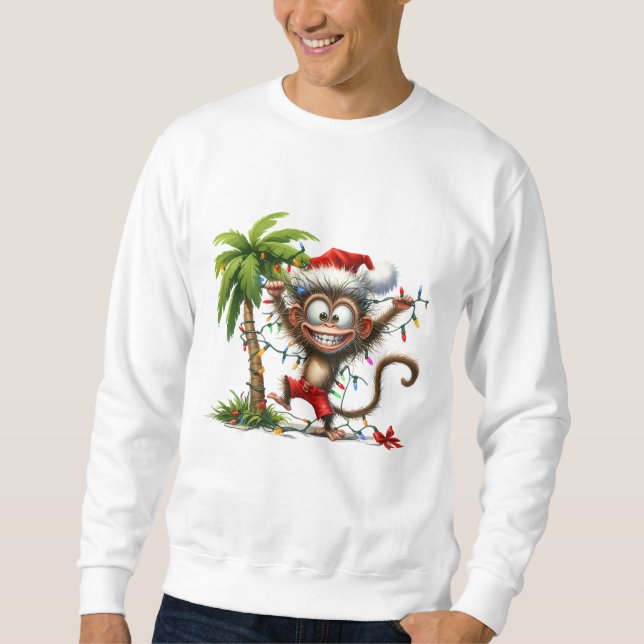 Tropical Funny Monkey Christmas Sweatshirt (Devant)