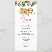 Tropical Girl Sloth Baby shower Menu Modèle
