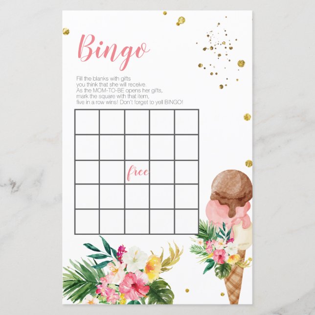 Tropical Glace Fête des mariées Bingo Jeu (Devant)