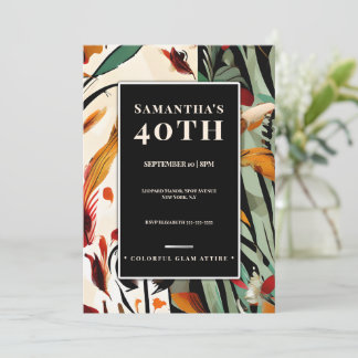 Tropical Glam 40th Birthday Invitation Bold Color