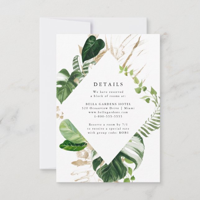 Tropical Gold | Carte de détails de mariage (Devant)