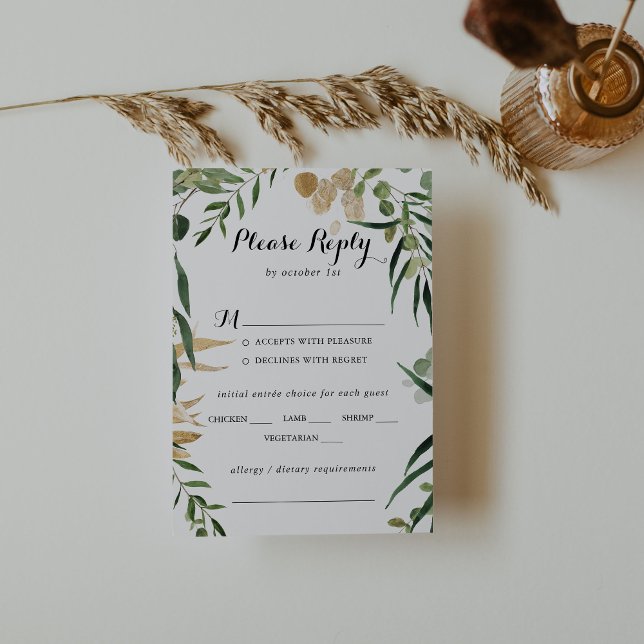 Tropical Gold Foliage Mariage Menu Choice Rsvp (Créateur téléchargé)