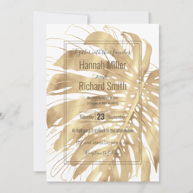 Tropical Gold Monstera Leaf White Design (Devant)