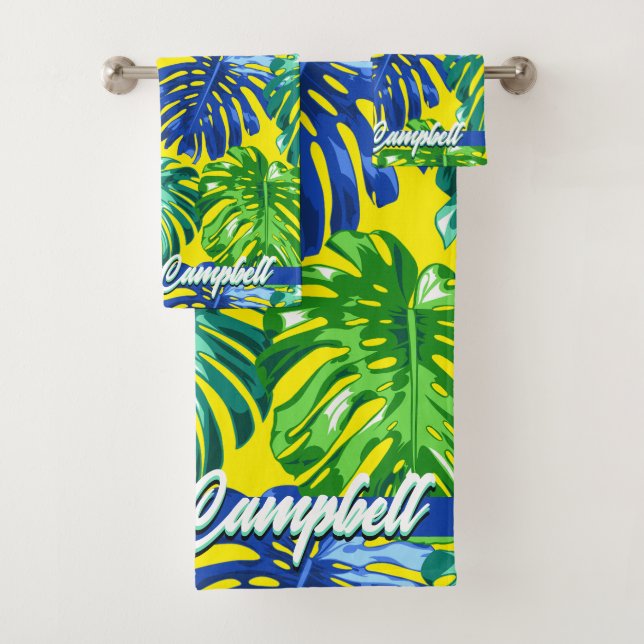 Tropical Green Blue Yellow Monstera Nom des Feuill (En situation)