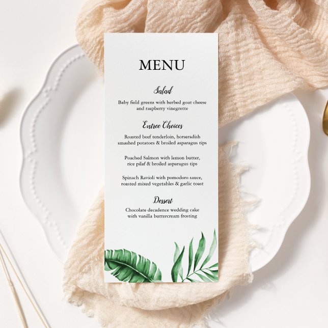 Tropical Green Palm Leaf Mariage/Event Menu (Créateur téléchargé)