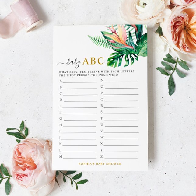Tropical Green Shower Baby ABC Game Card (Créateur téléchargé)