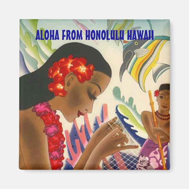 TROPICAL HAWAII VOYAGE SOUVENIR MAGNET ~ PERSONNAL (Devant)