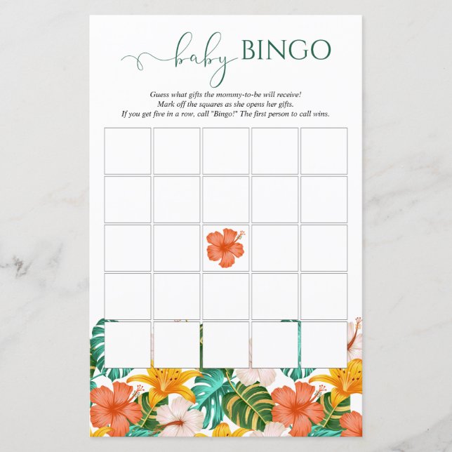 Tropical Hawaiian Baby shower Baby Bingo Jeu (Devant)
