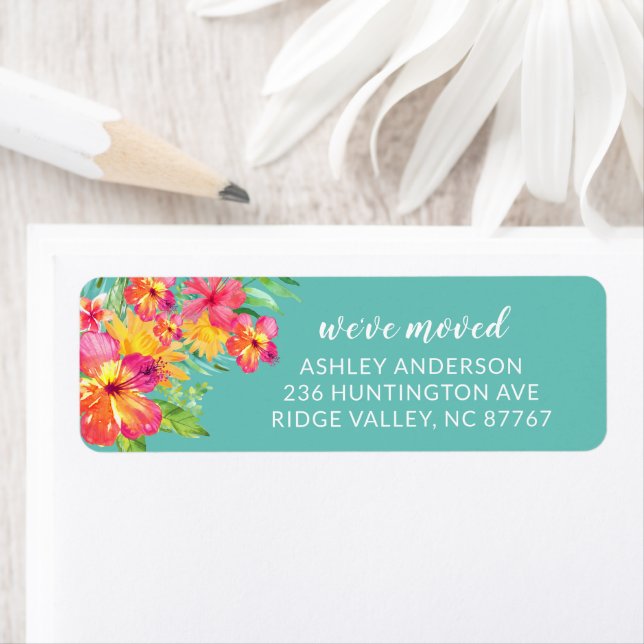 Tropical Hibiscus Flowers Nouveau Étiquette d'adre (En situation)