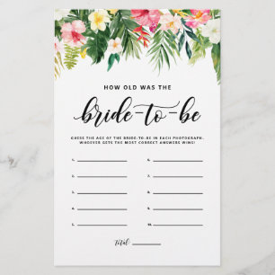 Tropical How old was the Bride-to-be Game Card