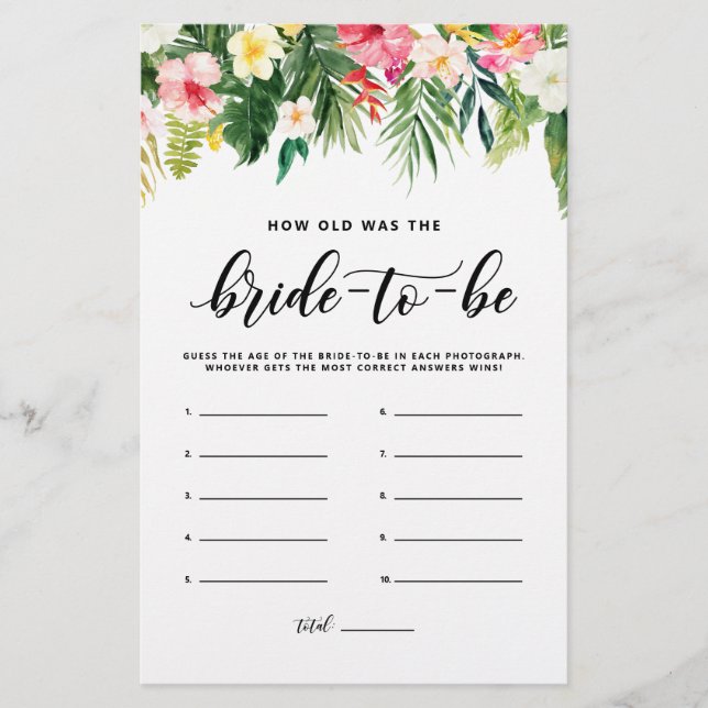 Tropical How old was the Bride-to-be Game Card (Devant)