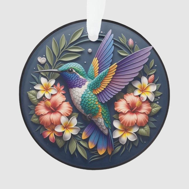 Tropical Hummingbird Ornament – Colorful Floral (devant)