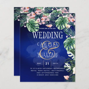 Tropical Island Royal Blue Flowers Feuille Mariage