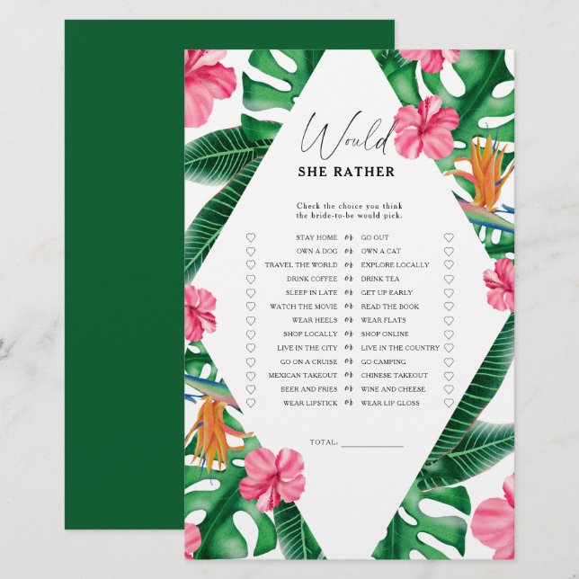 Tropical - Jeu de baby shower pour mariée (Devant / Derrière)