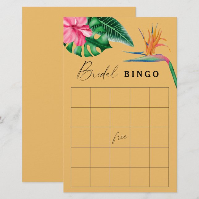 Tropical - Jeu de bingo pour enterrement de vie de (Devant / Derrière)