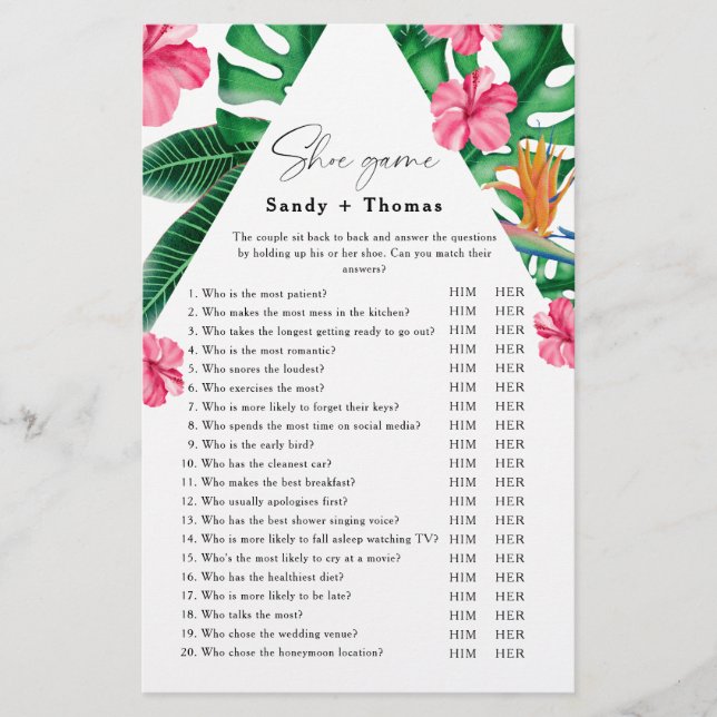 Tropical - Jeu de chaussures jeu de baby shower (Devant)