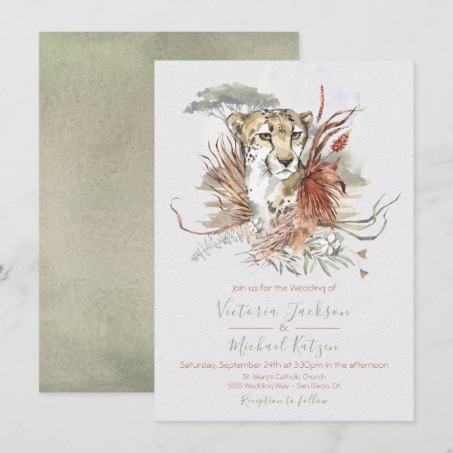 Tropical Jungle Cheetah invitations de mariage (Devant / Derrière)