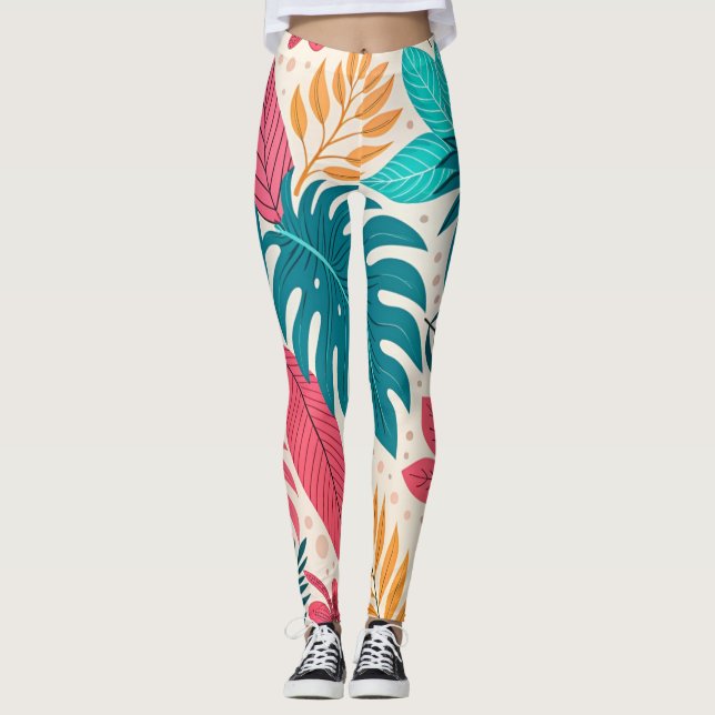 Tropical Jungle Leaf Pattern Leggings (Devant)