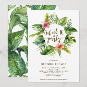 Tropical jungle Sweet 16 invitation