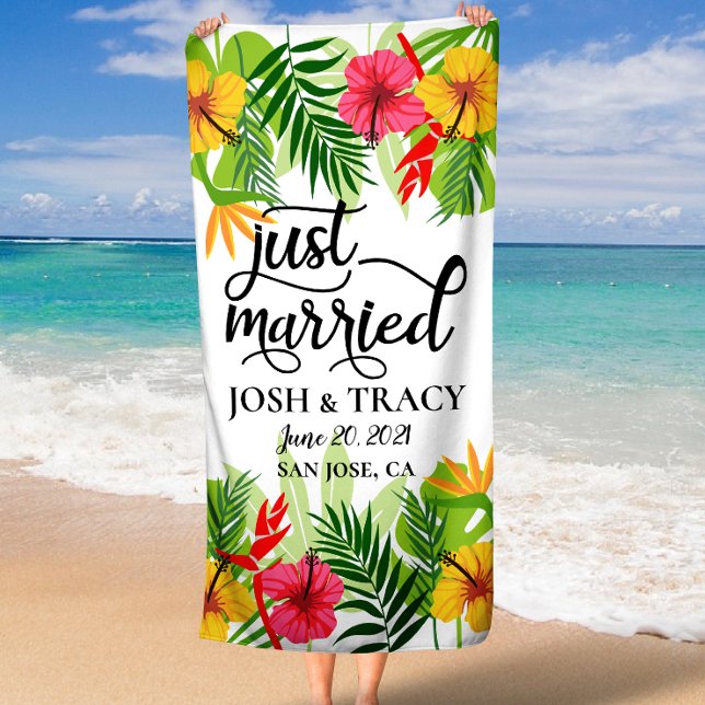 Tropical Just Marié Mariage de lune de miel (Tropical Just Married Honeymoon Wedding Bath Towel)