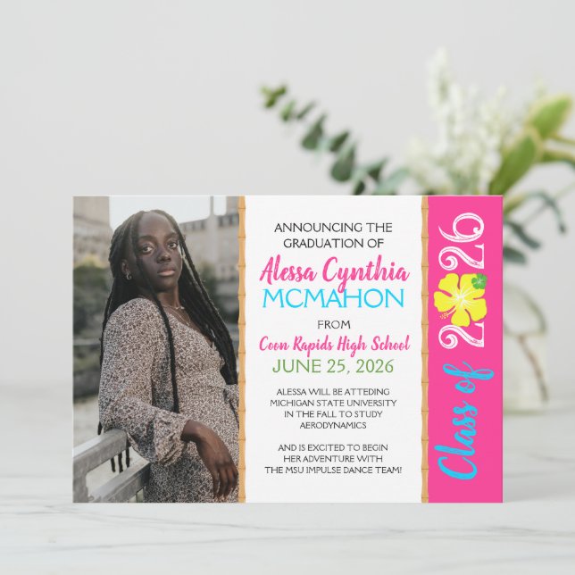 Tropical Luau 3 Photo Graduation Faire-part (Debout devant)