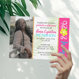 Tropical Luau 3 Photo Graduation Invitation