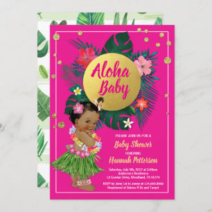 Tropical luau baby girl douchette invitation rose