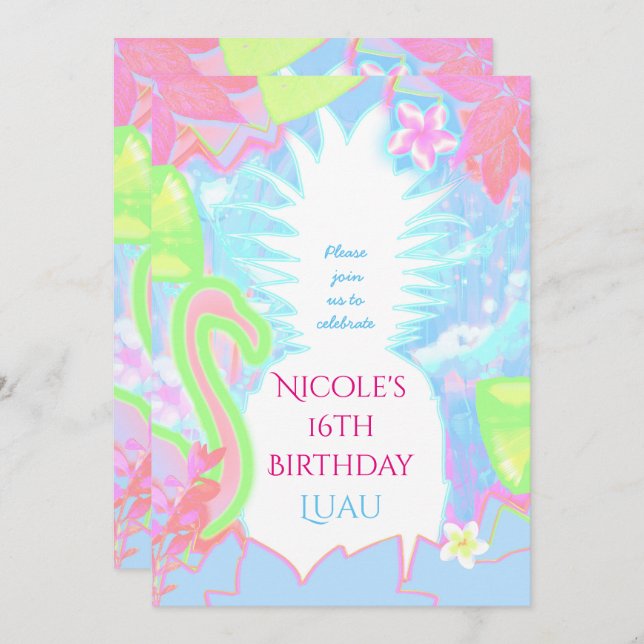 Tropical Luau Fun Color Pineappy Party Invitation (Devant / Derrière)