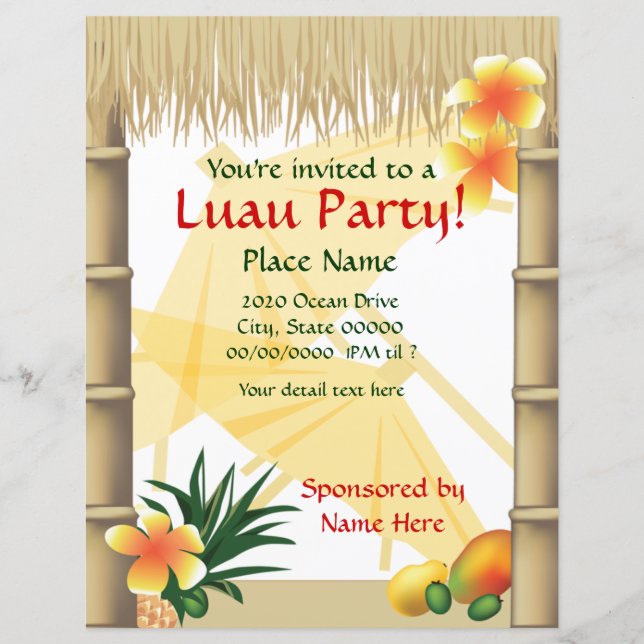 Tropical Luau Party Tiki Hut Event Flyer 2 (Devant)