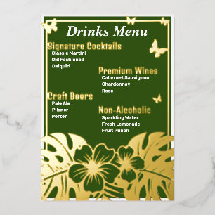 Tropical - Menu de boissons vert forêt doré à la f