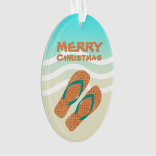 Tropical Merry Christmas Beach Vagues Flip Flops