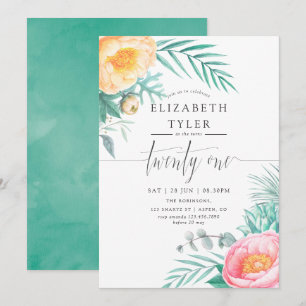 Tropical Mint Floral 21e anniversaire Invitation d