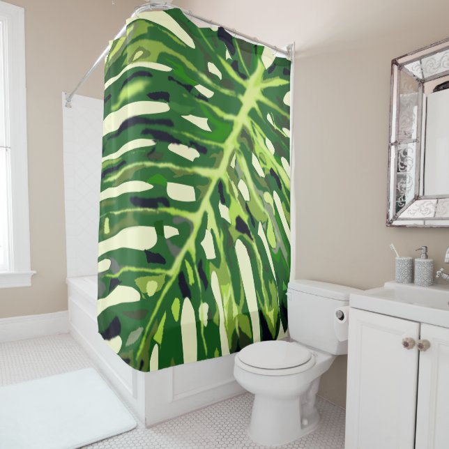 Tropical Monstera Leaf Douche rideau - Nature (En situation)