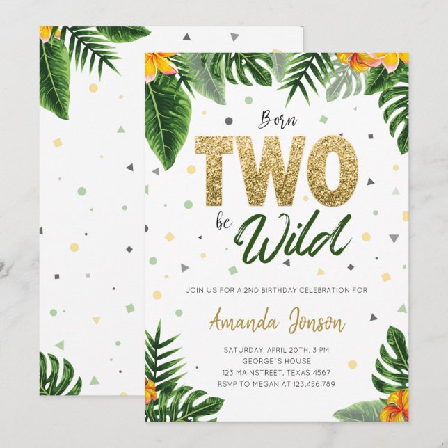 Tropical Né Deux Be Wild Anniversaire Invitation (Devant / Derrière)
