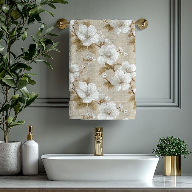 Tropical Neutral White Flowers Ivory Towel (Tropical Neutral White Flowers Ivory Towel)