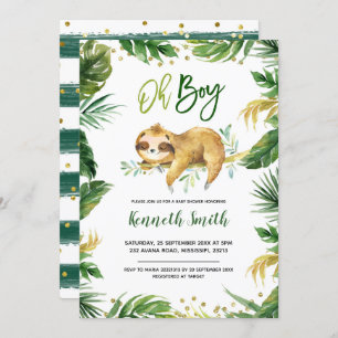 Tropical Oh Boy Sloth Baby shower Invitation