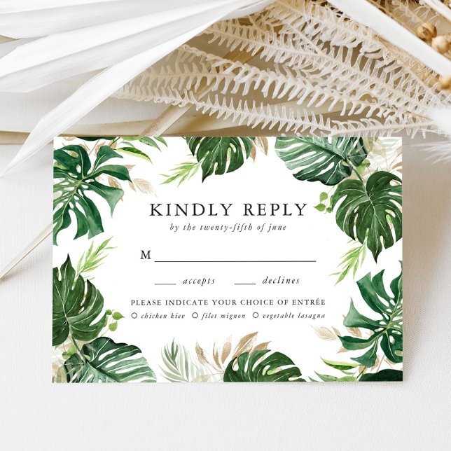 Tropical Or | Carte de réponse RSVP avec choix de  (Créateur téléchargé)