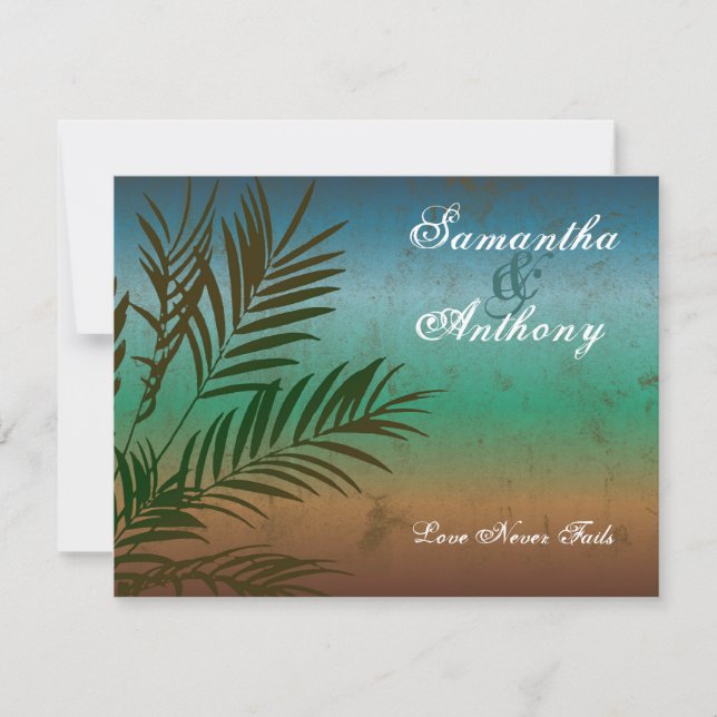 Tropical Palm Branch Beach Wedding Invitation (Devant)