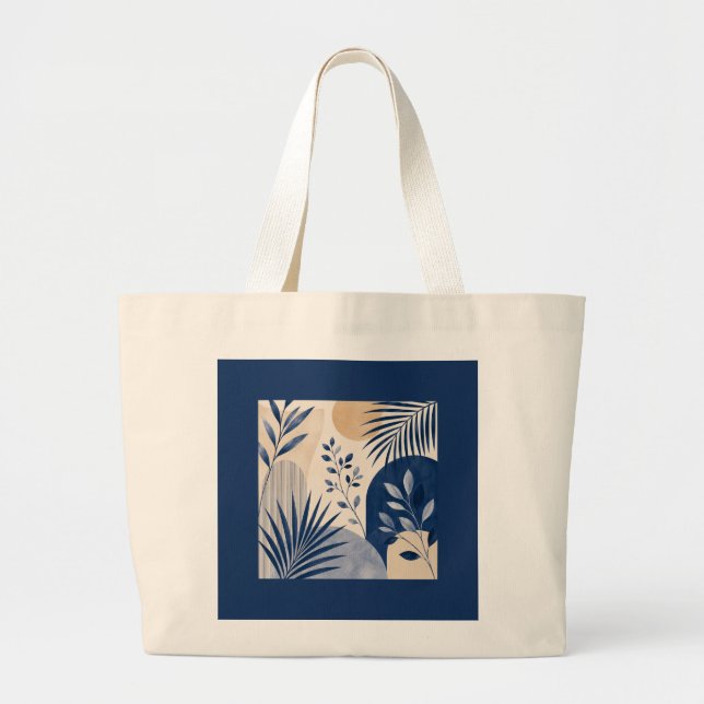 Tropical Palm Foliage Navy Elegant Tote Bag (Devant)